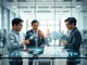 Professionals strategizing over a digital map of the decentralized XRP Ledger funding network in 2026.