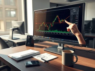 Analyst reviewing XRP price chart showing symmetrical triangle pattern and $2 resistance level
