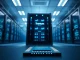Data center server rack and AI chip representing the Anthropic and Amazon AWS infrastructure deal.