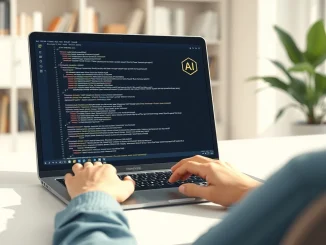 Software developer using an AI coding assistant like Claude Code at a workspace, representing the new pricing policy.