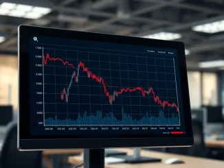 Analysis of Bitcoin price crash and declining market liquidity on a trading terminal screen.