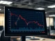 Analysis of Bitcoin price crash and declining market liquidity on a trading terminal screen.