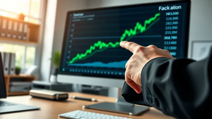 Analyst reviewing a chart showing a surge in Bitcoin ETF investment data.