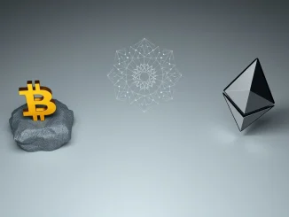 Visual metaphor for the divergent quantum security paths of Bitcoin and Ethereum blockchain networks.