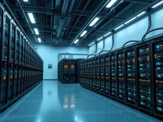 Industrial Bitcoin mining facility preparing for the 2028 halving event.