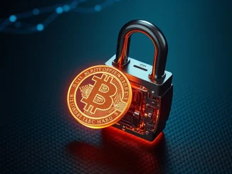 Conceptual image representing the security challenge of Bitcoin's quantum threat and cryptography.