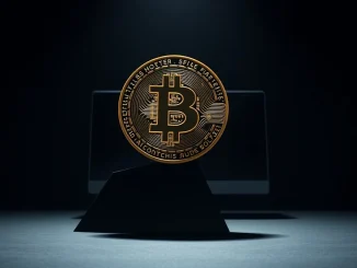 A Bitcoin coin casts a shadow over a falling price chart, symbolizing major losses for large holders.