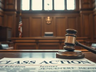 Courtroom scene representing the dismissal of the Caitlyn Jenner memecoin lawsuit.