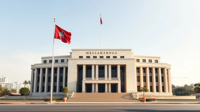 Cambodian government building representing the new crypto scam legislation passed by parliament.
