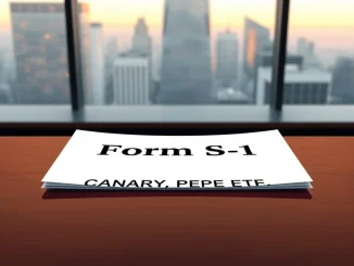 SEC filing document for the proposed Canary Capital PEPE ETF on a desk.