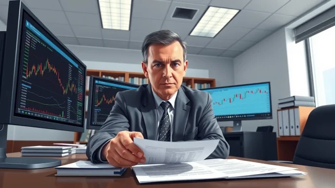 CFTC investigator reviewing oil futures trading data related to Iran policy announcements.