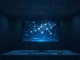 CIA AI co-workers analyzing intelligence data on a secure computer monitor in an operations center.