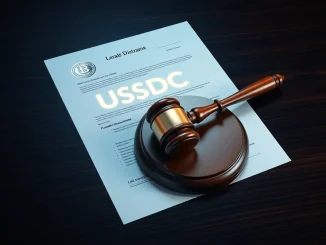 Legal document and gavel representing the Circle lawsuit over the Drift Protocol hack and USDC funds.
