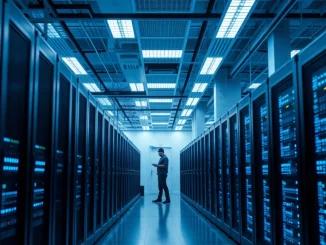Data center server room representing the shift from crypto mining to AI infrastructure finance in today's crypto news.
