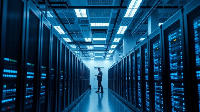 Data center server room representing the shift from crypto mining to AI infrastructure finance in today's crypto news.
