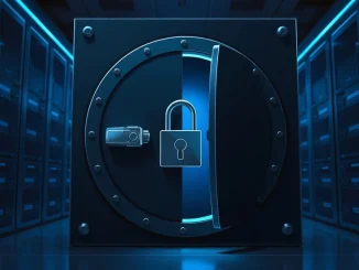 Illustration of a digital vault security breach representing DeFi hacks and crypto theft.