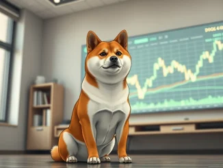 Dogecoin price prediction analysis with the Shiba Inu mascot and market charts.