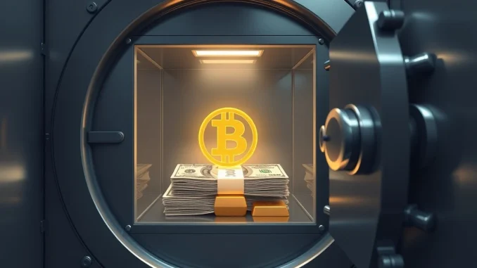 FDIC stablecoin regulation concept showing a digital token secured in a bank vault, representing new reserve and insurance rules.