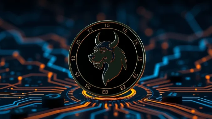 Floki Inu cryptocurrency coin on a digital circuit board representing price prediction and blockchain technology.