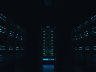 Digital server room illustrating the cybersecurity breach at the Grinex crypto exchange.