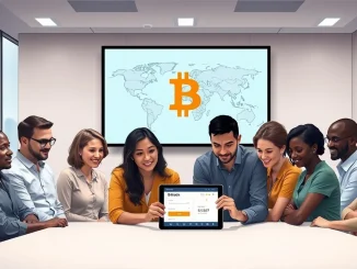 MARA Foundation team discussing Bitcoin network health and adoption strategies in a modern office setting.