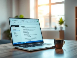 Microsoft Copilot interface on a laptop in an office, representing 20 million paid users and strong engagement growth.