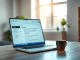 Microsoft Copilot interface on a laptop in an office, representing 20 million paid users and strong engagement growth.