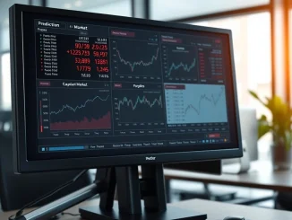 Professional trading terminal displaying prediction market data on a sleek screen.