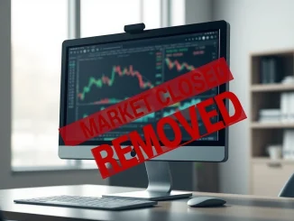 Polymarket prediction market interface showing a market removal notice on a computer screen.