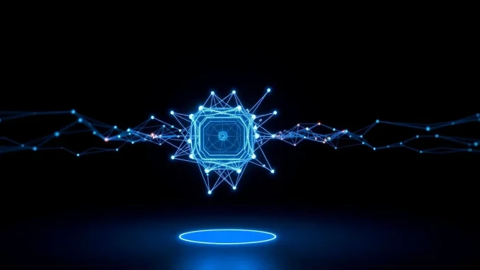 Conceptual visualization of Quant Network's blockchain interoperability technology for QNT price analysis.