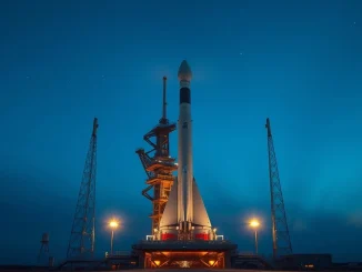 SpaceX Falcon 9 rocket on launch pad ahead of historic IPO filing.