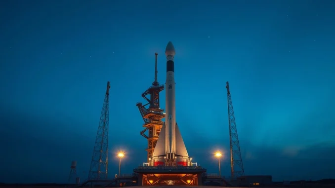 SpaceX Falcon 9 rocket on launch pad ahead of historic IPO filing.