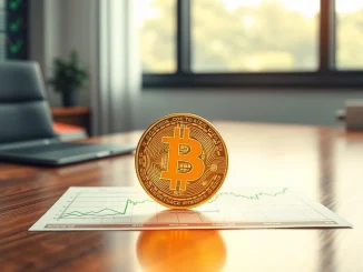 Spot Bitcoin ETFs inflow streak chart with Bitcoin coin on financial desk