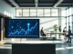 Modern office interior with a large digital screen showing blockchain network and financial charts, symbolizing venture capital investment in crypto.