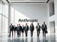 Anthropic corporate office lobby with professionals walking, indicating business growth and profitability.