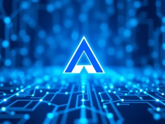 Arbitrum logo against a futuristic blockchain network background