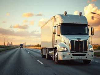 Autonomous Aurora truck driving on a Texas highway without a driver in the cab.