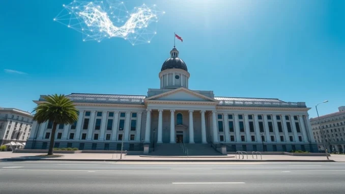 Bermuda Parliament building with digital blockchain overlay representing Stellar network adoption