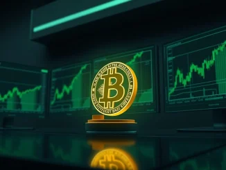 Bitcoin logs best monthly performance in 12 months during April 2026 with green candlestick charts on monitors