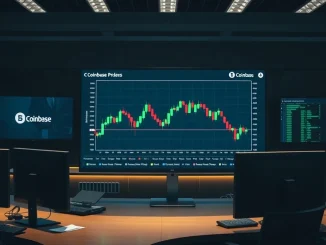 Bitcoin price chart on a trading monitor with a downward trend, indicating market volatility