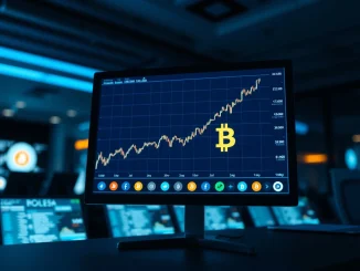 Bitcoin chart showing rising dominance above 61% with altcoin symbols in background
