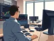 Financial analyst monitoring Bitcoin ETF price charts and market data on a trading desk.