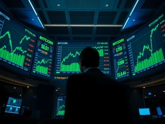 Financial trading screens showing Bitcoin price rally past $80,000 with green charts