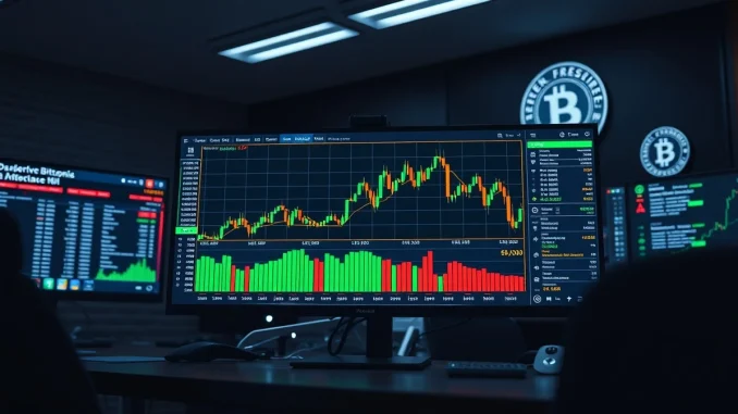 Professional trading desk with Bitcoin chart approaching $82K resistance amid macroeconomic data