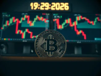 Bitcoin price prediction April 29 2026: BTC coin on trading desk with candlestick charts in background