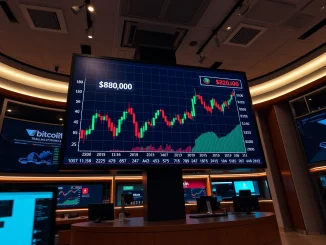 Bitcoin price chart on trading floor display stalling below $80,000 resistance level