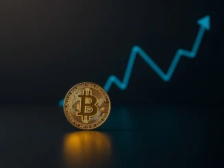 Bitcoin coin with upward price trend symbolizing bullish market momentum