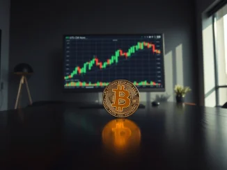 Bitcoin supercycle debate: BTC price chart and physical coin on desk representing market analysis