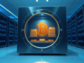 Secure digital vault representing Bitcoin accumulation and long-term holding of BTC supply.