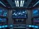 Digital trading floor with screens showing blockchain and tokenized asset data in a modern financial control room